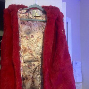 Red color rabbit fur vest with silk lining